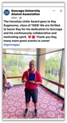 Gonzaga Alumni Association post for Ray Suganuma