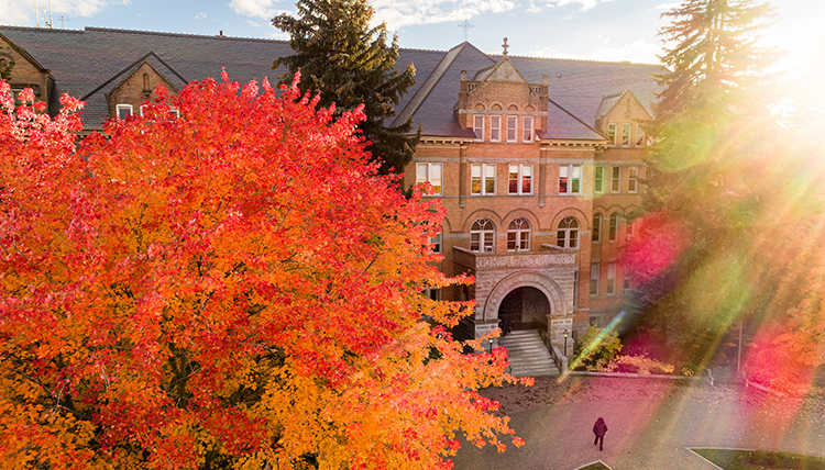 college hall with fall colors