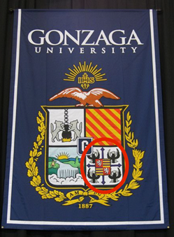 Gonzaga coat of arms with bottom right quadrant circled to show the 1432 Gonzaga family coat of arms