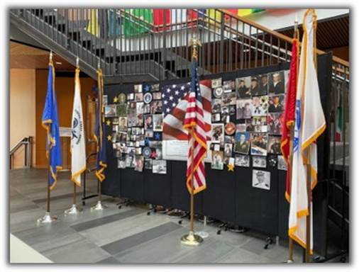 Veterans Day display in Hemmingson Center rotunda