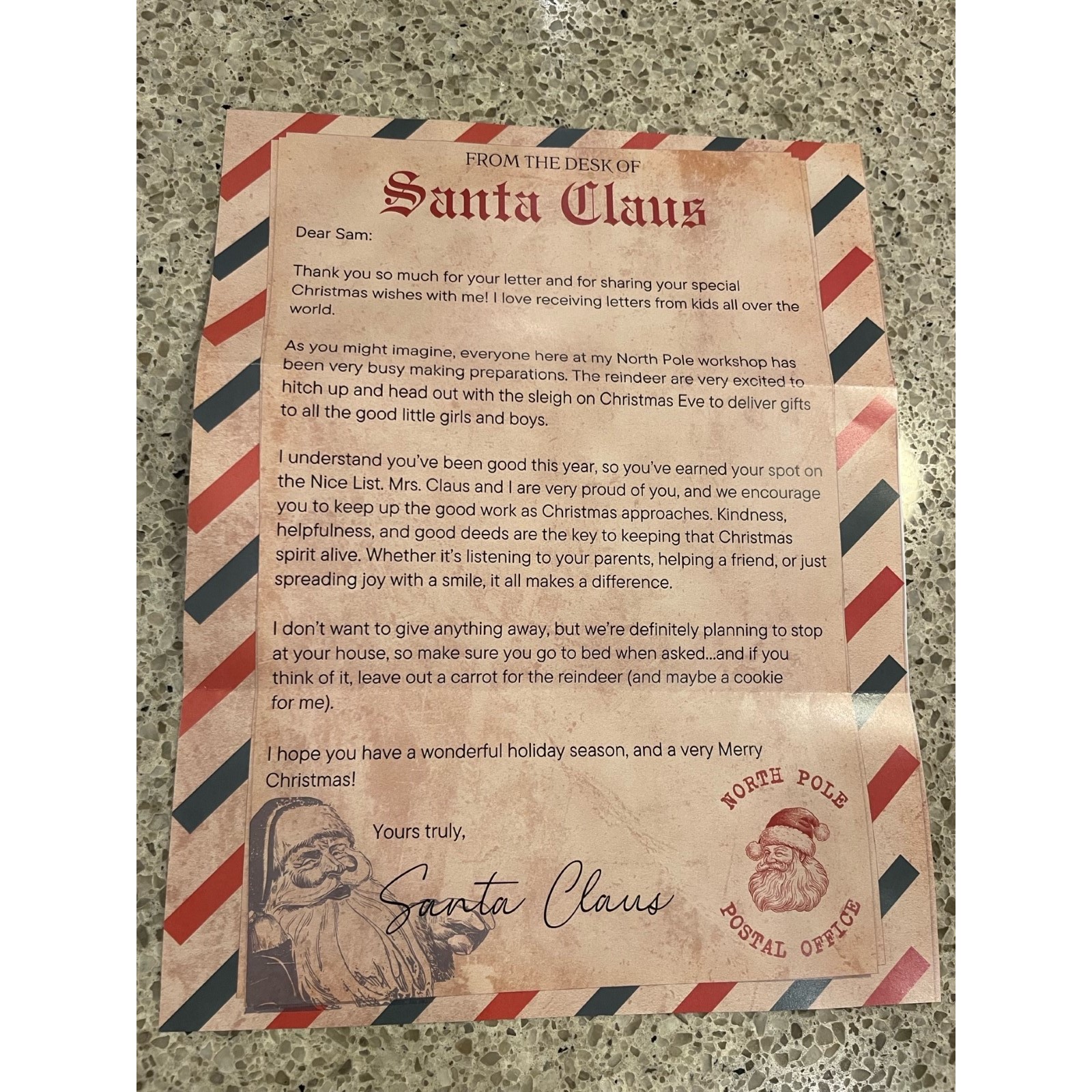 Letter from Santa to a child