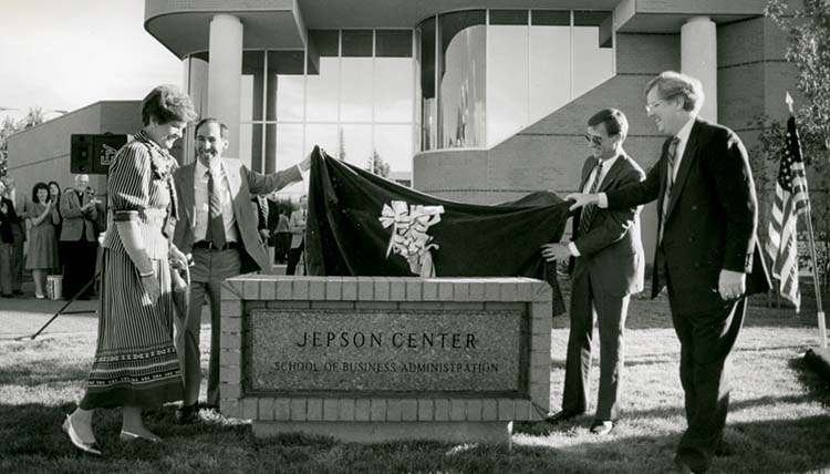 Jepson Center sign is uncovered