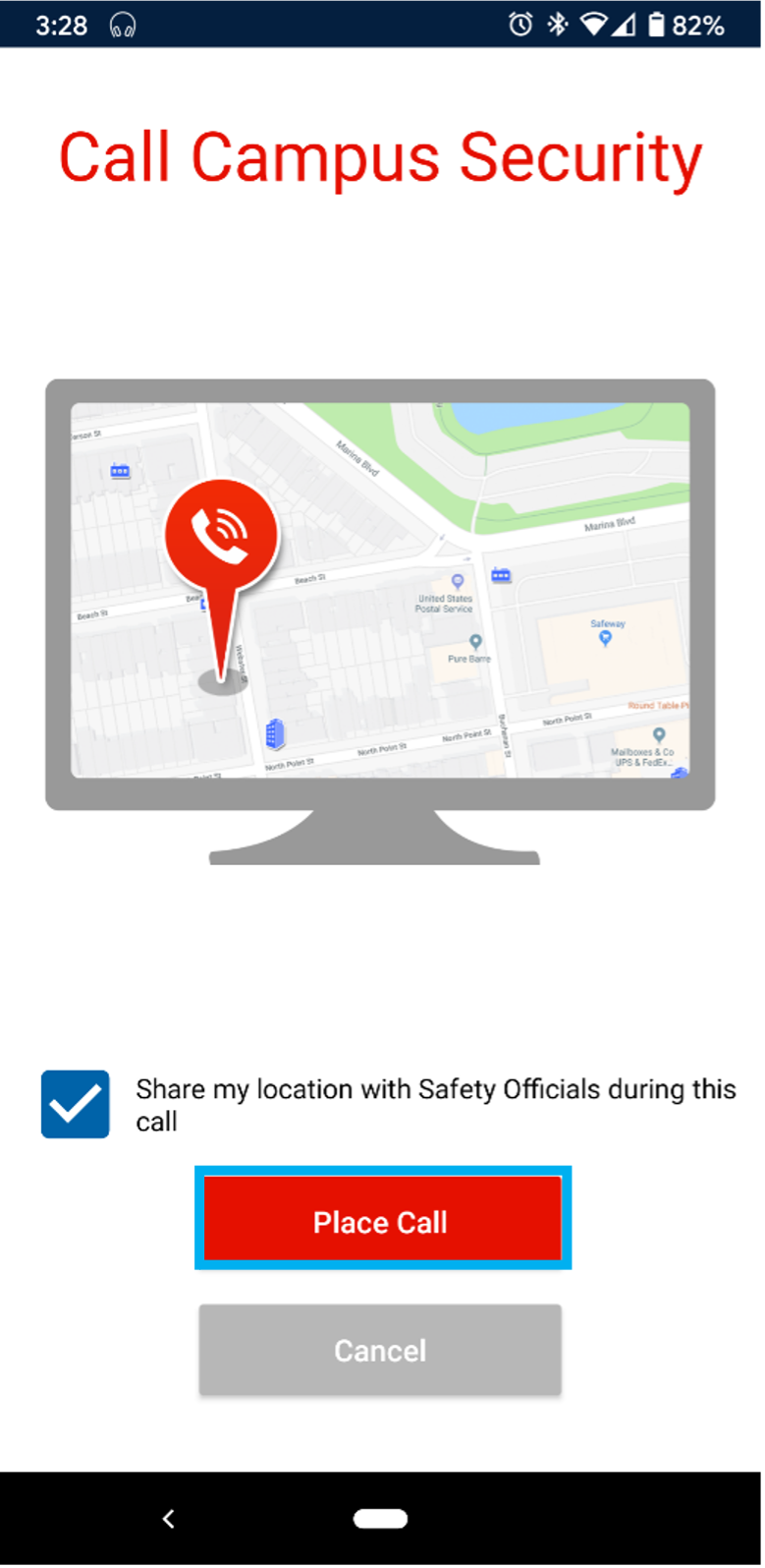 Option to share location with campus security on Guardian app