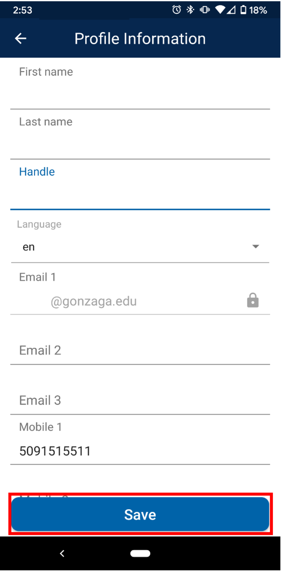 Guardian save profile information screen