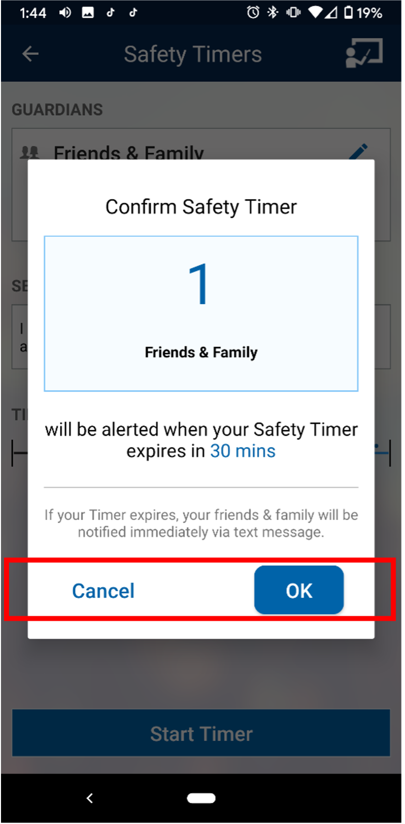 Guardian app confirm safety timer