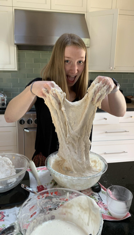 Student Elise Nicol 'plays' with her dough as though it were clay.