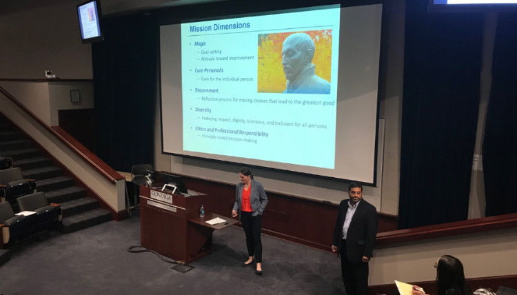 Drs. Peggy Sue Loroz and Vivek Patil present their research as part of the Mission Scholars Program