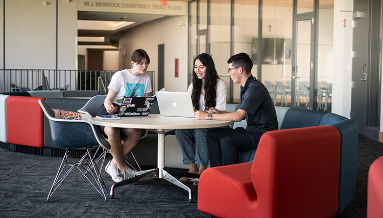 Three students studying in Bollier