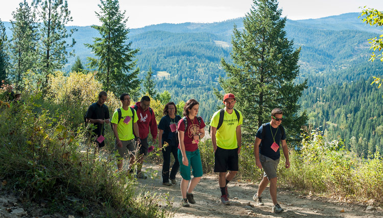Students walking on trail