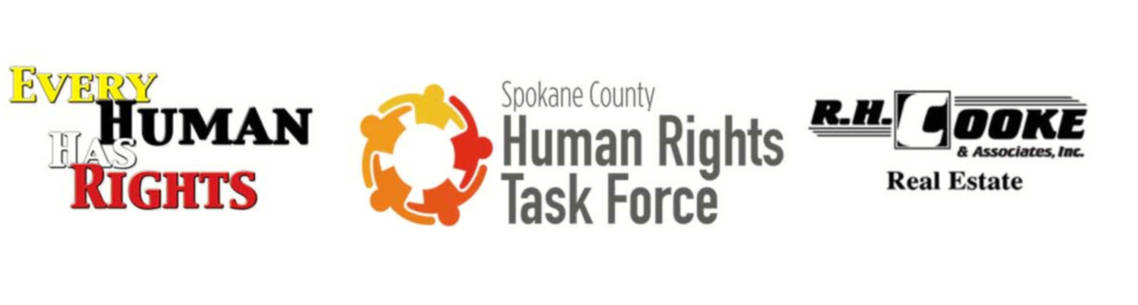 logos, left to right; 'Every Human Has Rights Commission', 'Spokane Country Human Rights Task Force', 'R.H. Cooke Real Estate'