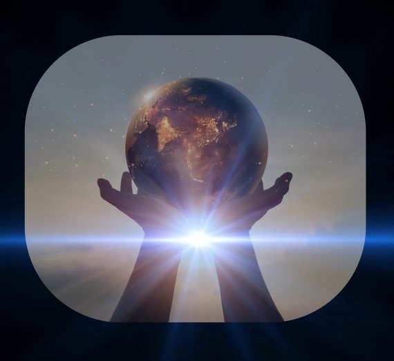 Image of hands holding the world up to the sky