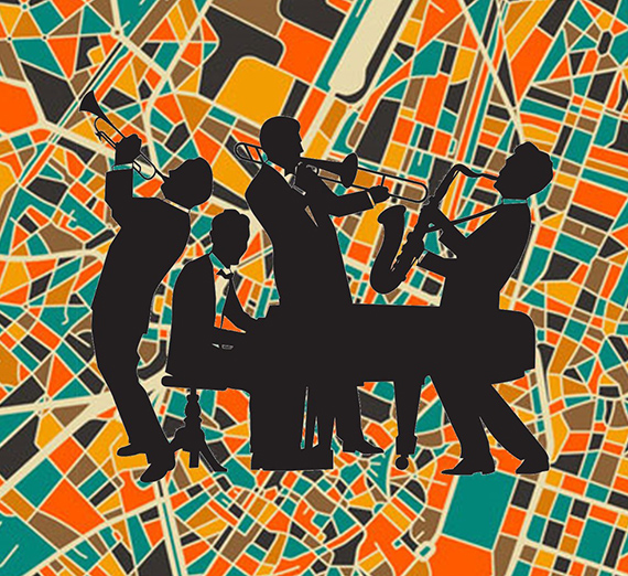Clipart Image of Jazz Band Playing 