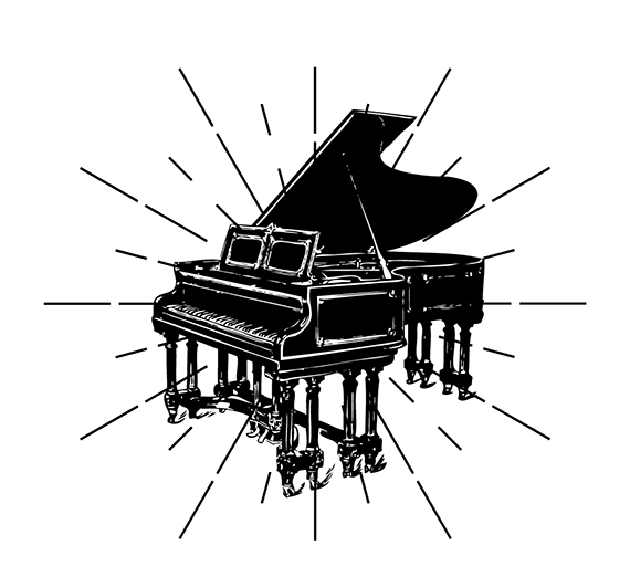 Black and White Image of a Baby Grand Piano