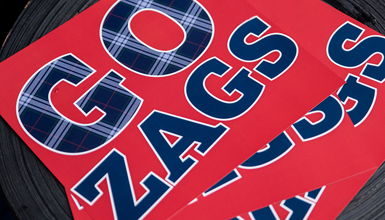 Decorative photo of GO ZAGS support sign.