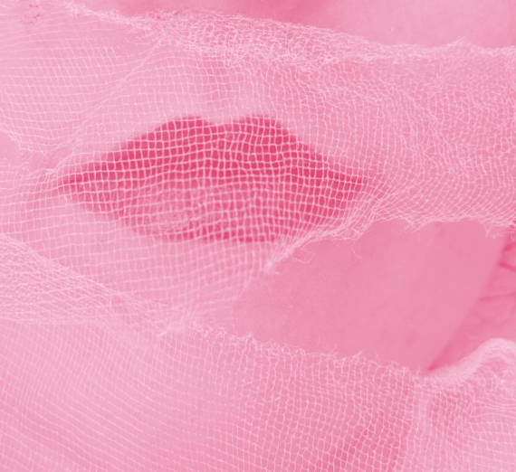 Pink abstract graphic with lips in the middle
