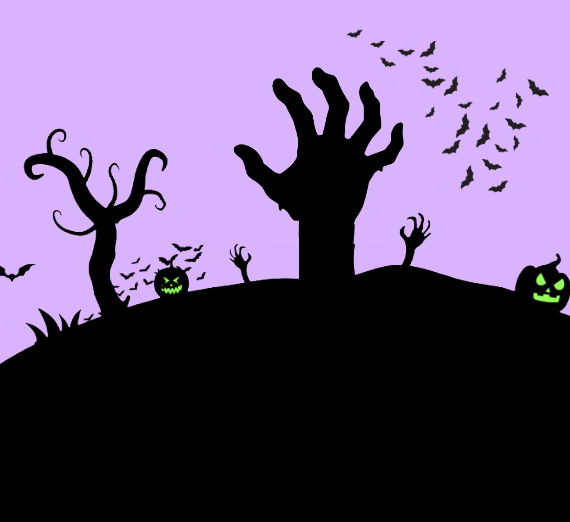 A silhouette of a hand reaching out of the ground.