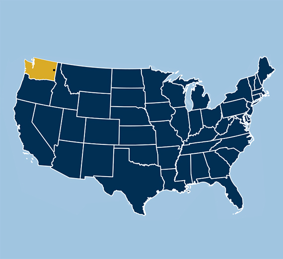 Map of the United States highlighting Washington state and the location of Gonzaga University.