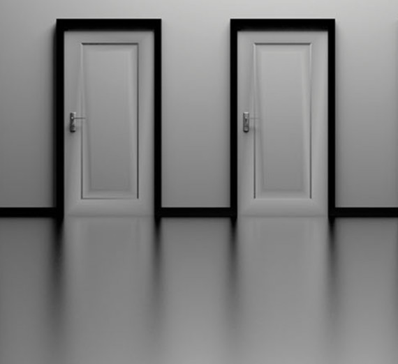 Two closed doors side by side. 