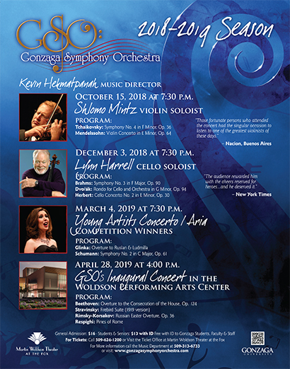 Decorative image of 2018-2019 Gonzaga Symphony Orchestra season poster
