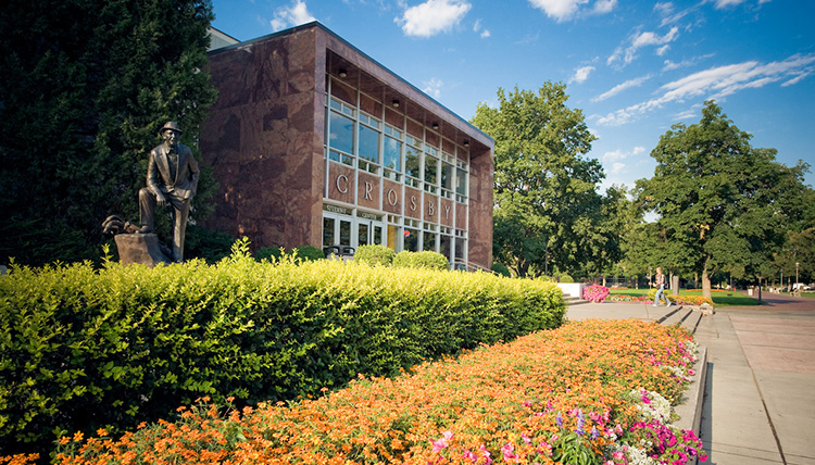 A view of the Crosby Center on a sunny day