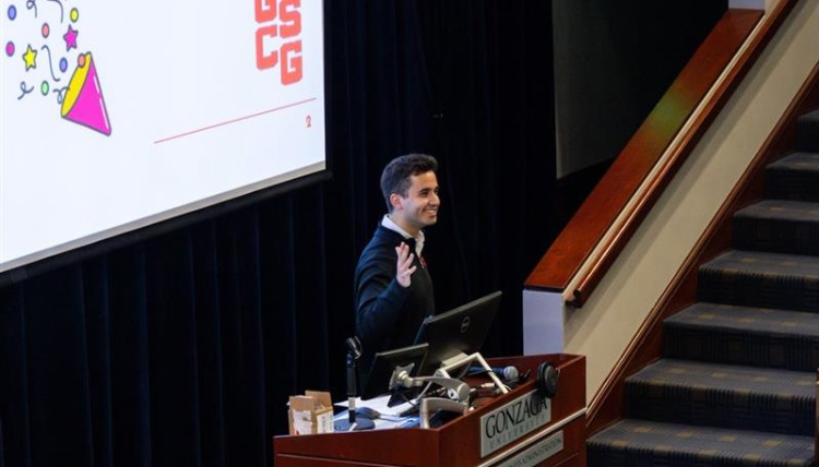 Student Presenting in front of room