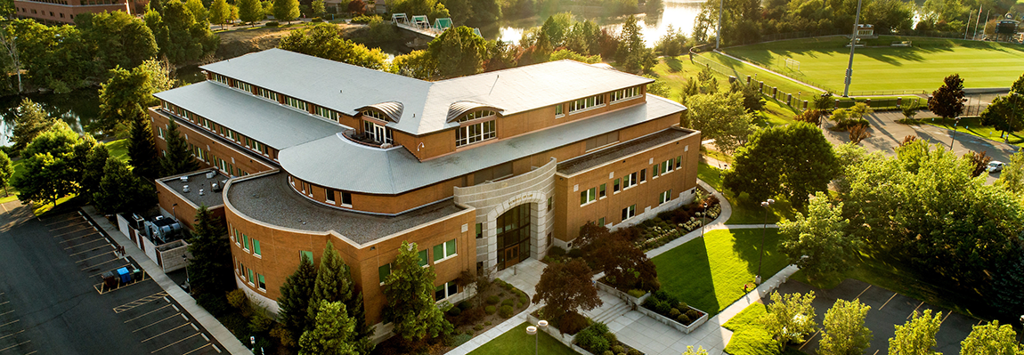 Aerial photo of gonzaga law school in the summer.