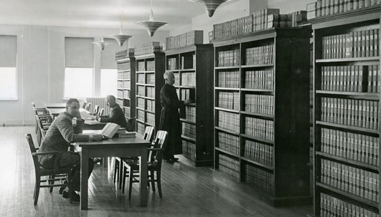 old black and white image of Chastek Library