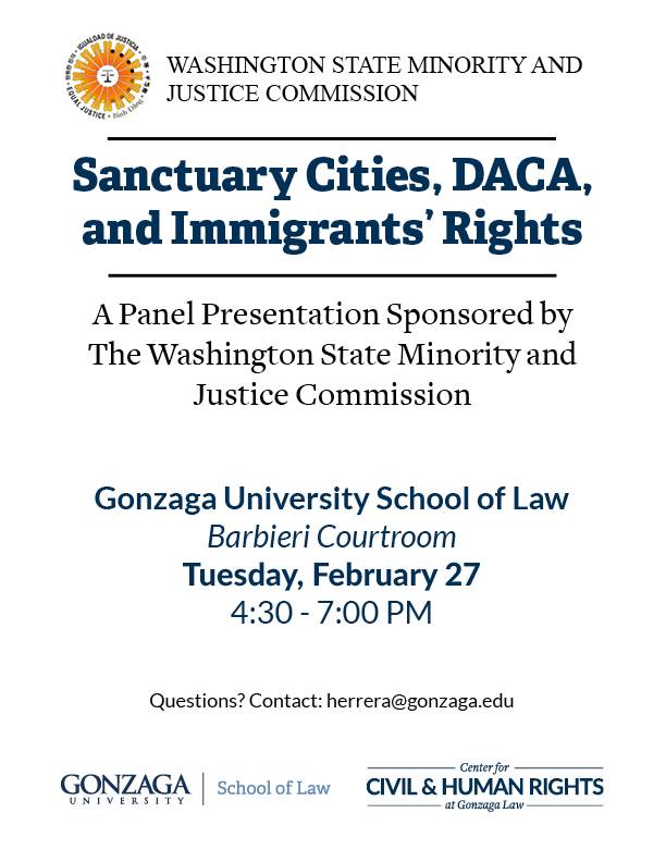 Flyer for upcoming panel presentation for DACA and Immigrants' Rights