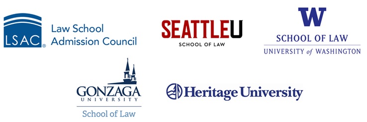 logos for LSAC, Heritage U, UW, Seattle U and Gonzaga Law