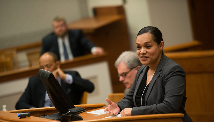 Woman in courtroom