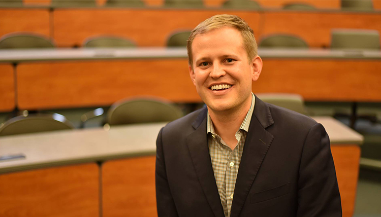 Dean Rooksby in a classroom