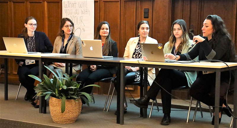 Global Media Committee hard at work. Pictured left to right: Shannon Rosenbaum (DPLS), Haylee Lynch (undergrad), Cailey Kudrna (ORGL), Haley Anderson (ORGL alum). 