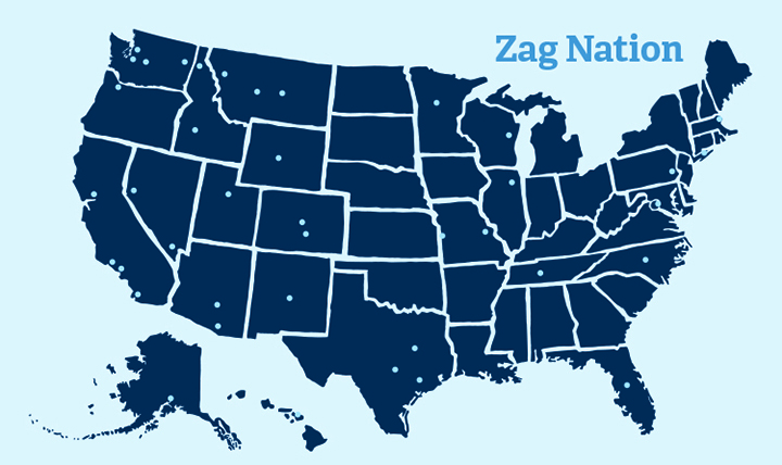 Gonzaga Alumni Chapters map