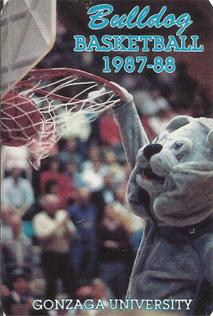 A Gonzaga basketball program from the 1987-88 season with Spike, the Gonzaga mascot, on the cover.