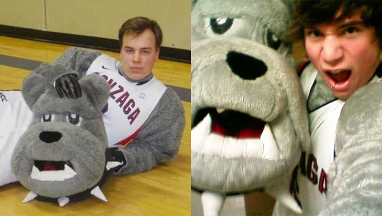 Patrick S-r and James Kelly in Spike mascot