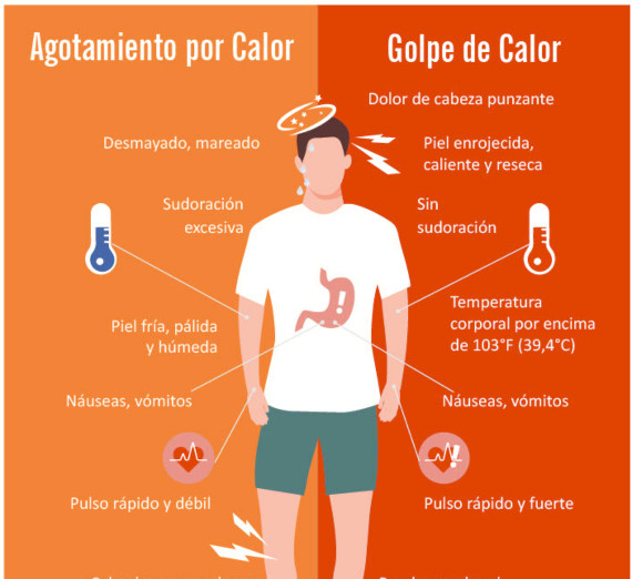 A factsheet explaining how to avoid heat exhaustion in Spanish