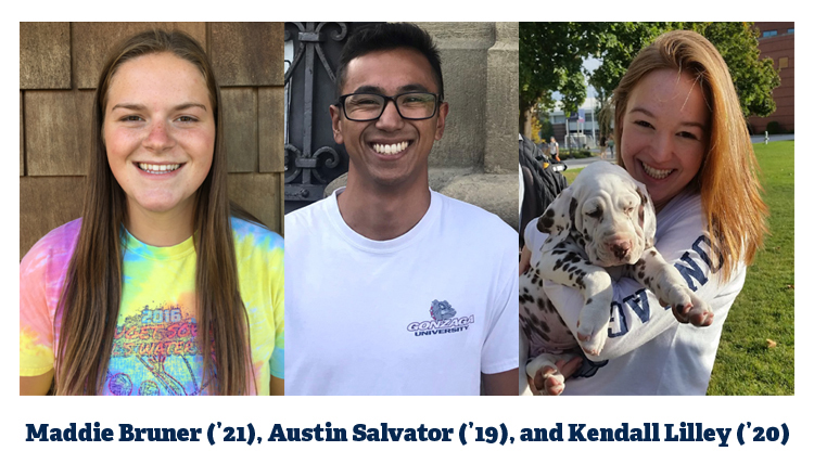 GU students Maddie Bruner (’21), Austin Salvator (’19), and Kendall Lilley (’20)