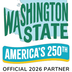 Washington State America's 250th Logo-a silhouette of Washington State with the words 