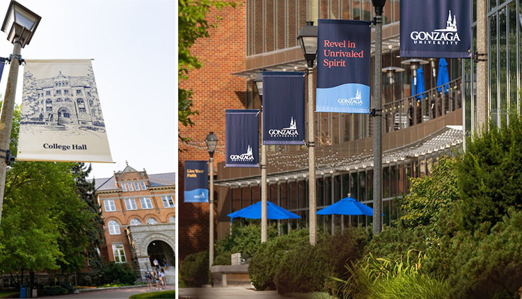 New pole banners on Gonzaga's campus.