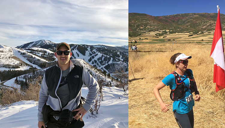 at left, Takisaki at mountaintop, at right, Goossen running