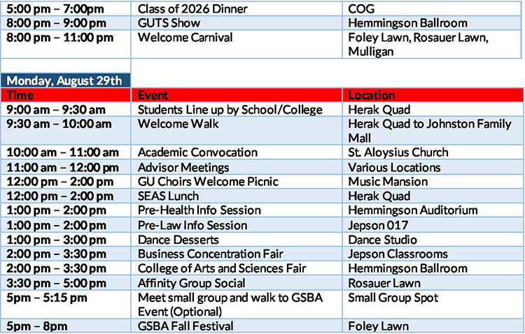New Student Orientation Schedule page 2