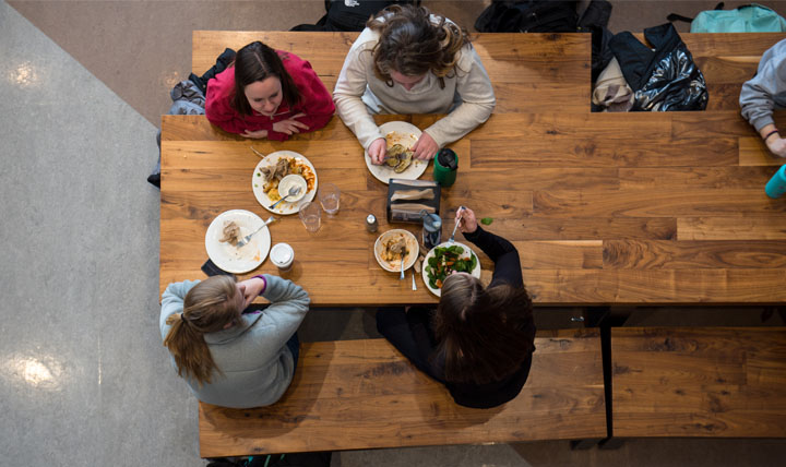 students eating in dining hall 