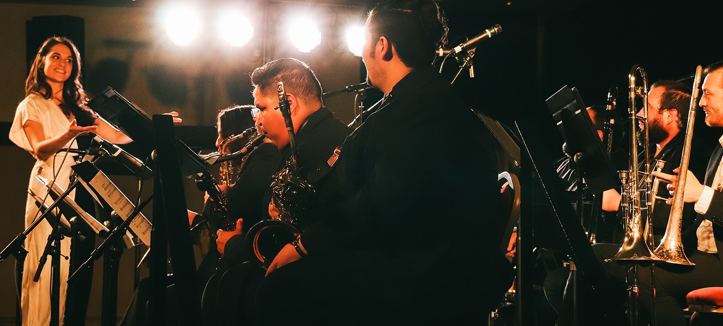 Members of the Julia Keef Indigenous Big Band on stage together.