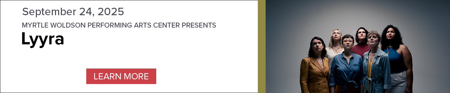 Banner for Lyyra performance on September 24, 2025, with group members grouped together looking up and a 'Learn More' button.