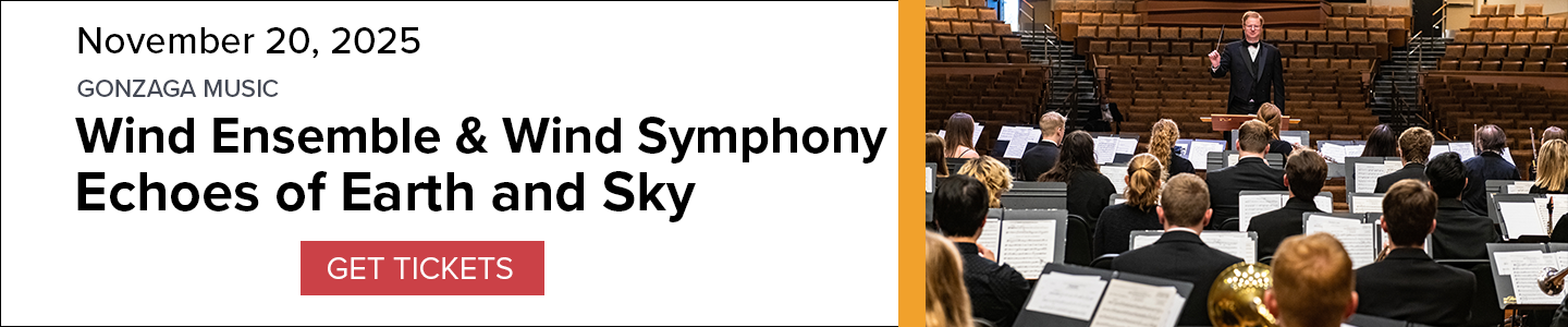Image of the Gonzaga University Wind Ensemble at the Myrtle Woldson Center advertising a performance on November 20, 2025