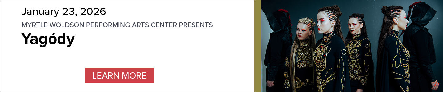 Banner for Yagódy performance on January 23, 2026, with group members in black and gold outfits and a 'Learn More' button.