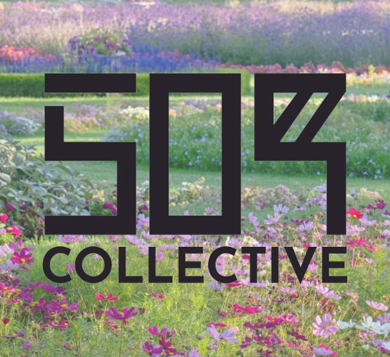 The words 509 Collective over a field of flowers.