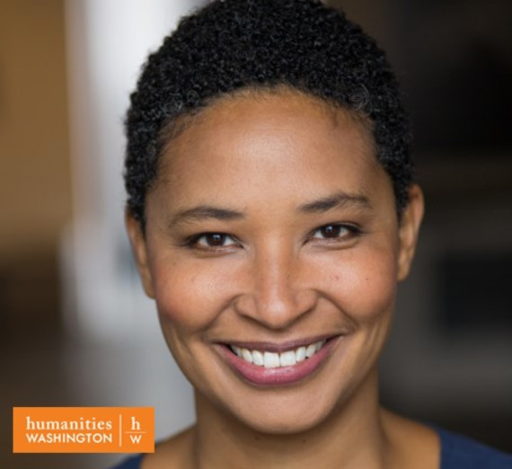 Portrait of Danielle Allen with the Humanities Washington logo.