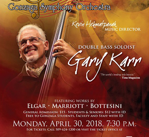 Promotional poster with image of Gary Karr playing a double bass.