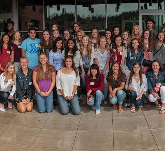 Students gather for a group photo in Seattle